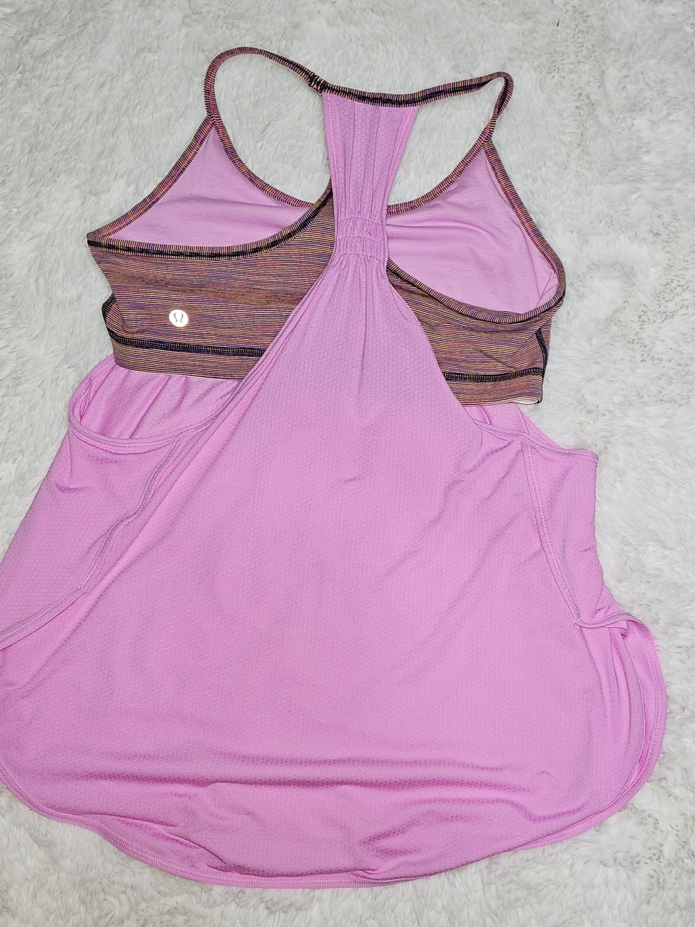 Lululemon Pink Racerback Tank with Striped Built-in Bra Size 8